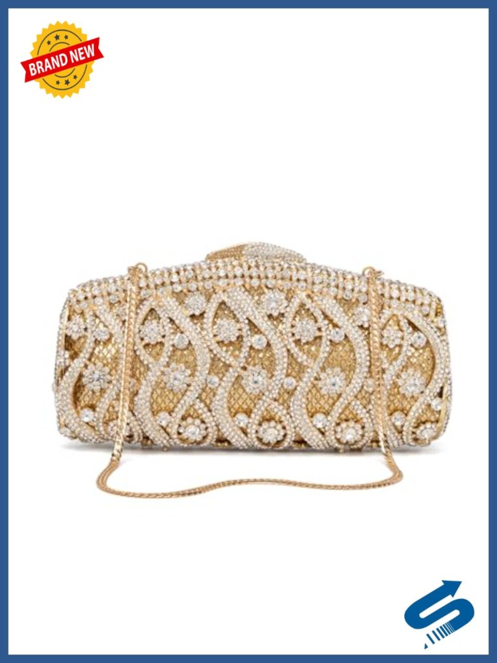 Womens Hollow-Out Rhinestone Crystal Minaudiere Clutch Fits iPhone 14 Evening